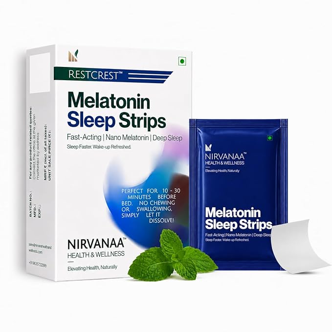Nirvanaa RESTCREST Melatonin Sleep Strips 5mg | Orally Dissolving Strips | Fast Absorbing | Non-Habit Forming | Natural Sleep Aid | Promotes Deep Sleep | Eases Jet Lag | Sugar-Free | Mint Flavour