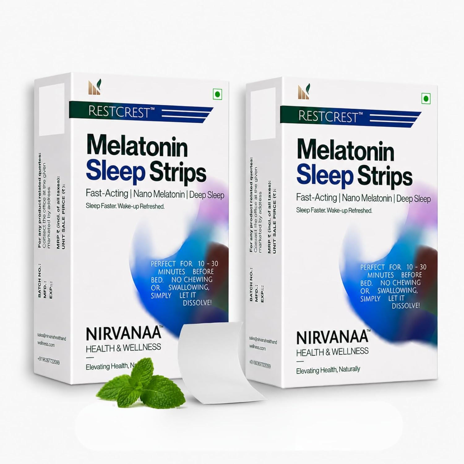 Nirvanaa RESTCREST Melatonin Sleep Strips 5mg | Orally Dissolving Strips | Fast Absorbing | Non-Habit Forming | Natural Sleep Aid | Promotes Deep Sleep | Eases Jet Lag | Sugar-Free | Mint Flavour