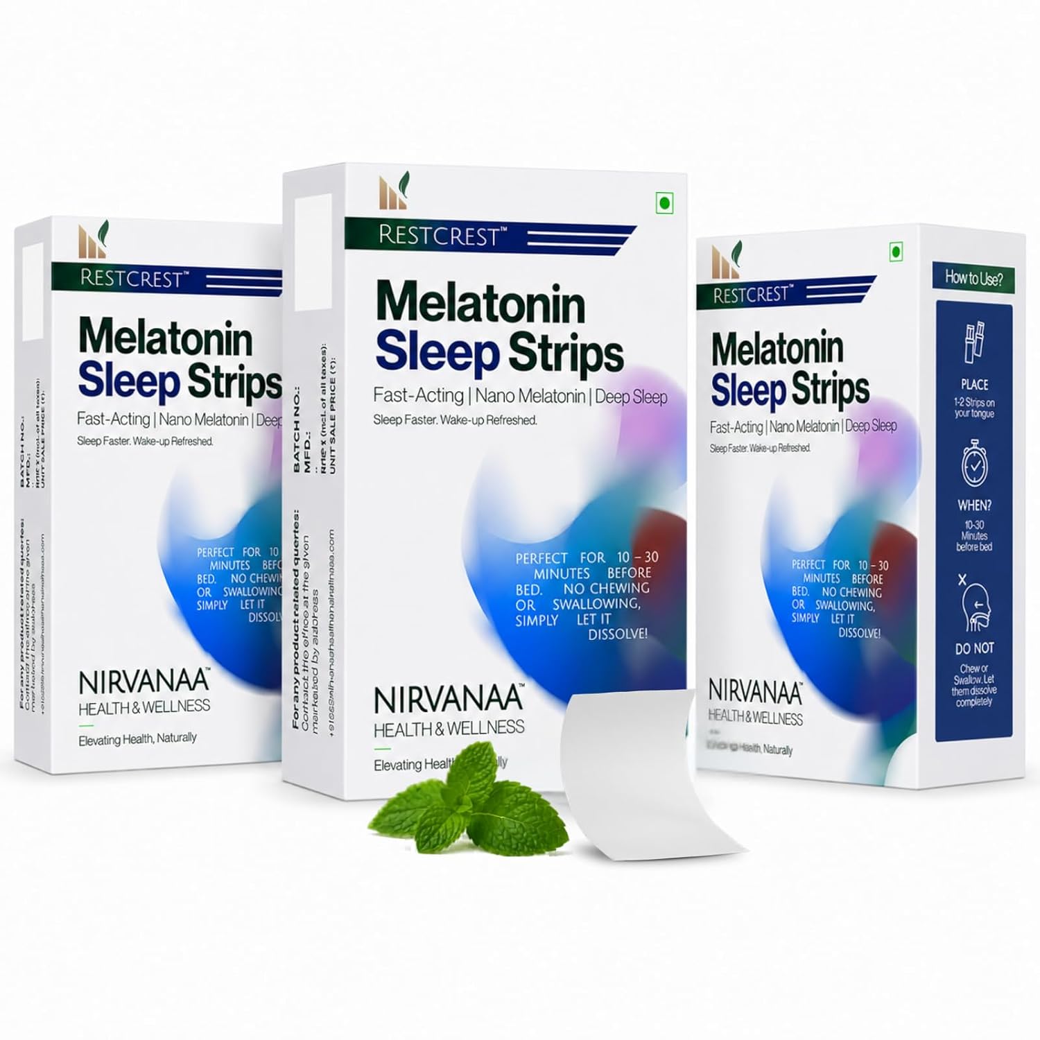 Nirvanaa RESTCREST Melatonin Sleep Strips 5mg | Orally Dissolving Strips | Fast Absorbing | Non-Habit Forming | Natural Sleep Aid | Promotes Deep Sleep | Eases Jet Lag | Sugar-Free | Mint Flavour