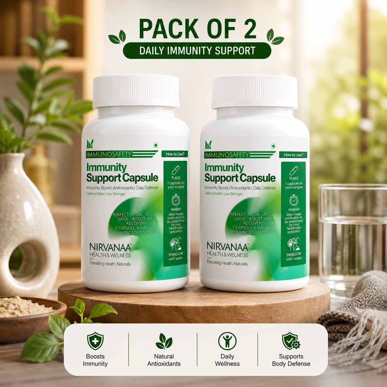 Nirvanaa Organics Immunity Multivitamin Capsules for Men & Women | 40+ Vital Nutrients | 100% Veg | Pack of 2