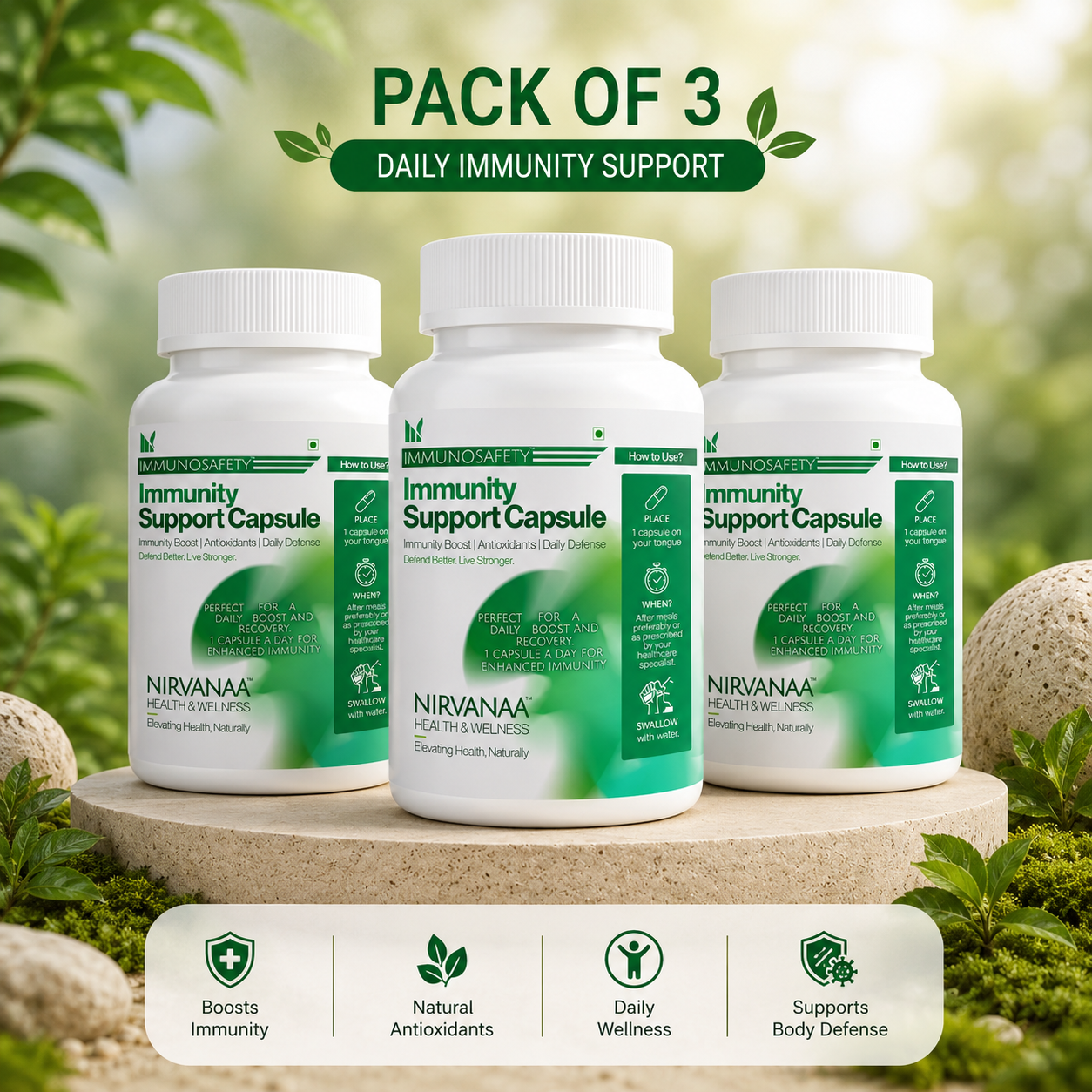 Nirvanaa Organics Immunity Multivitamin Capsules for Men & Women | 40+ Vital Nutrients | 100% Veg | Pack of 3