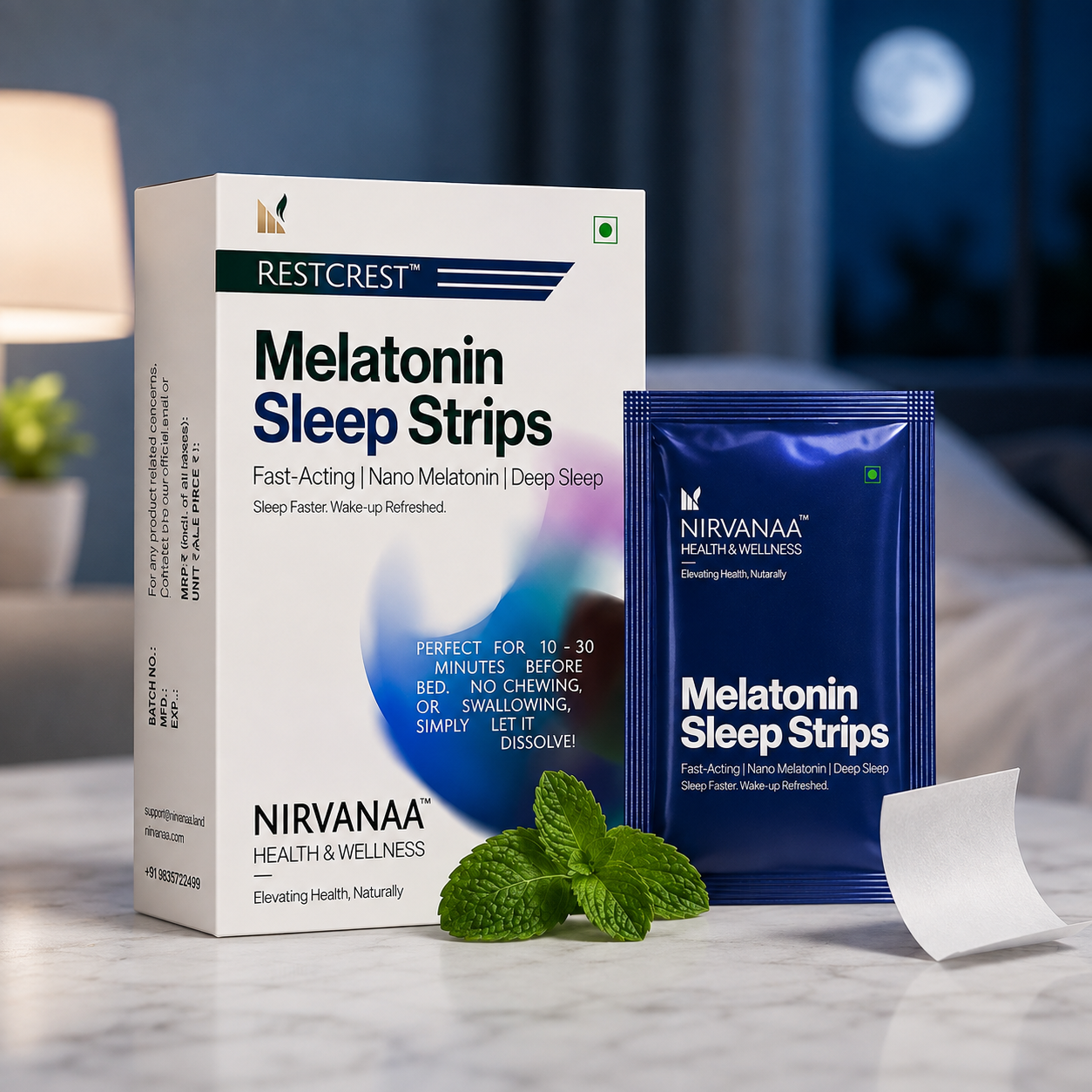 RESTCREST Melatonin Sleep Strips 5mg | Orally Dissolving Strips | Fast Absorbing | Non-Habit Forming | Sugar-Free | Mint Flavour