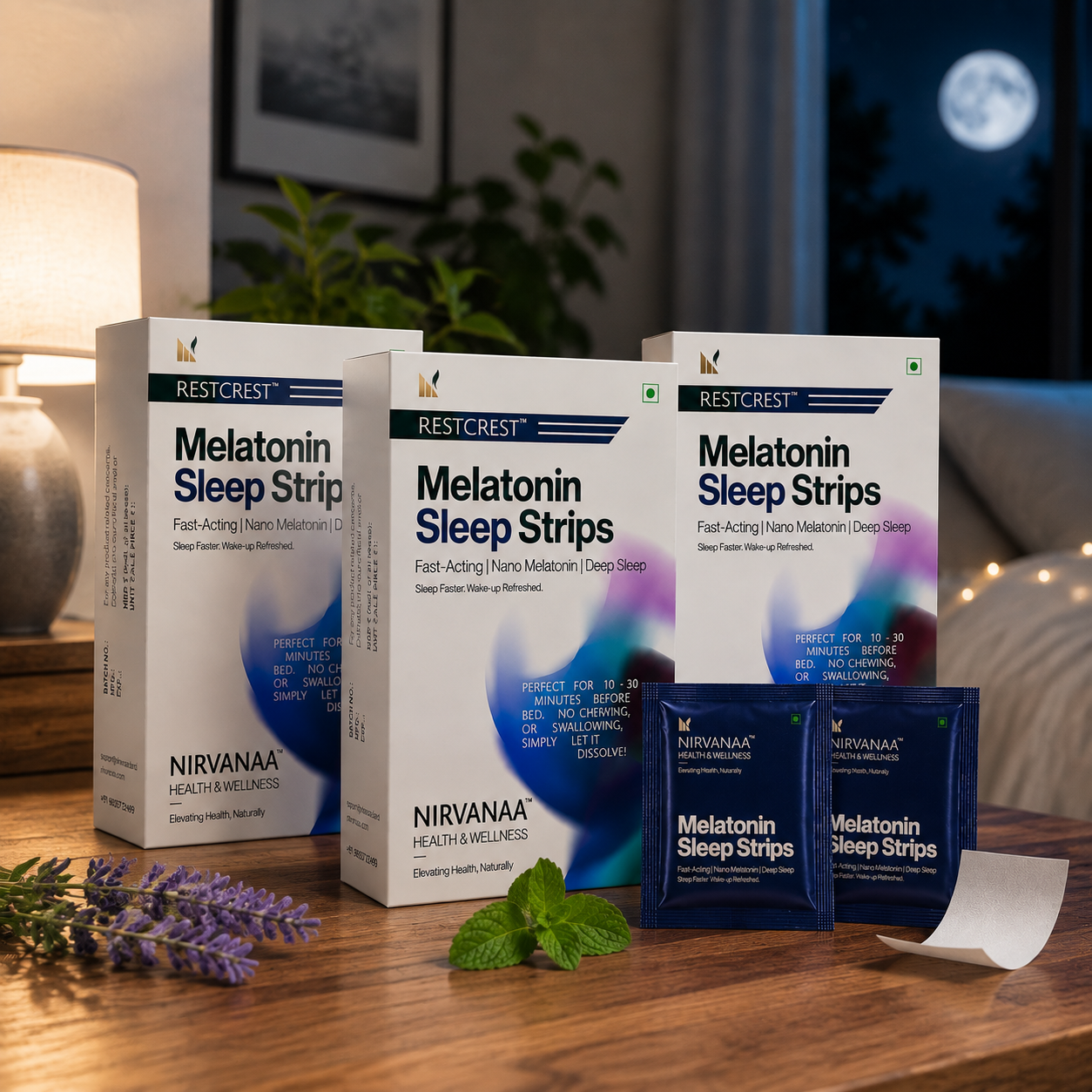 RESTCREST Melatonin Sleep Strips 5mg | Orally Dissolving Strips | Fast Absorbing | Non-Habit Forming | Sugar-Free | Mint Flavour | Pack of 3